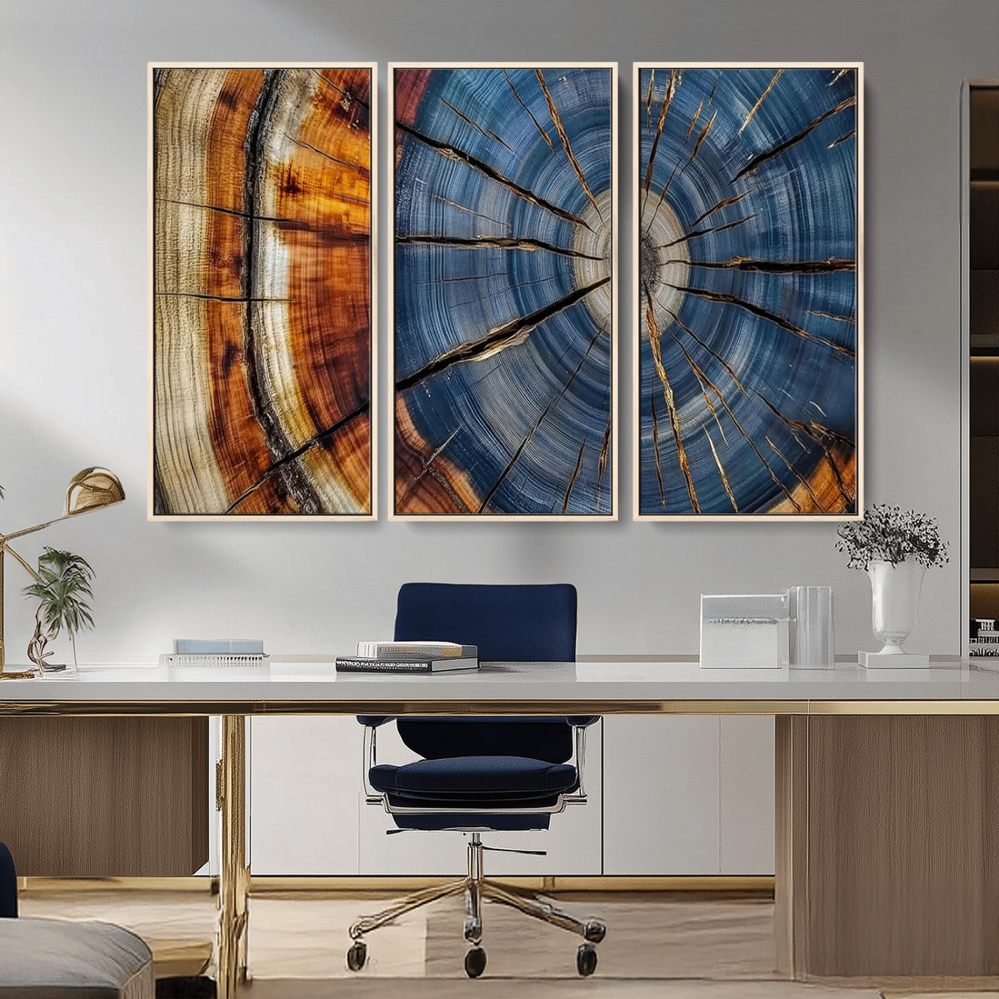 MGV-FC-48X32-3P - Abstract Tree Rings Canvas Wall Art - Wood Grain Canvas Print - Nature-Inspired Modern Wood Grain
