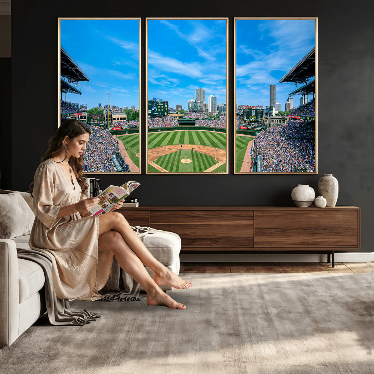 32373-MGV-CV-36X24 - Wrigley Field Chicago Cubs Panoramic Art Multi-Piece Canvas