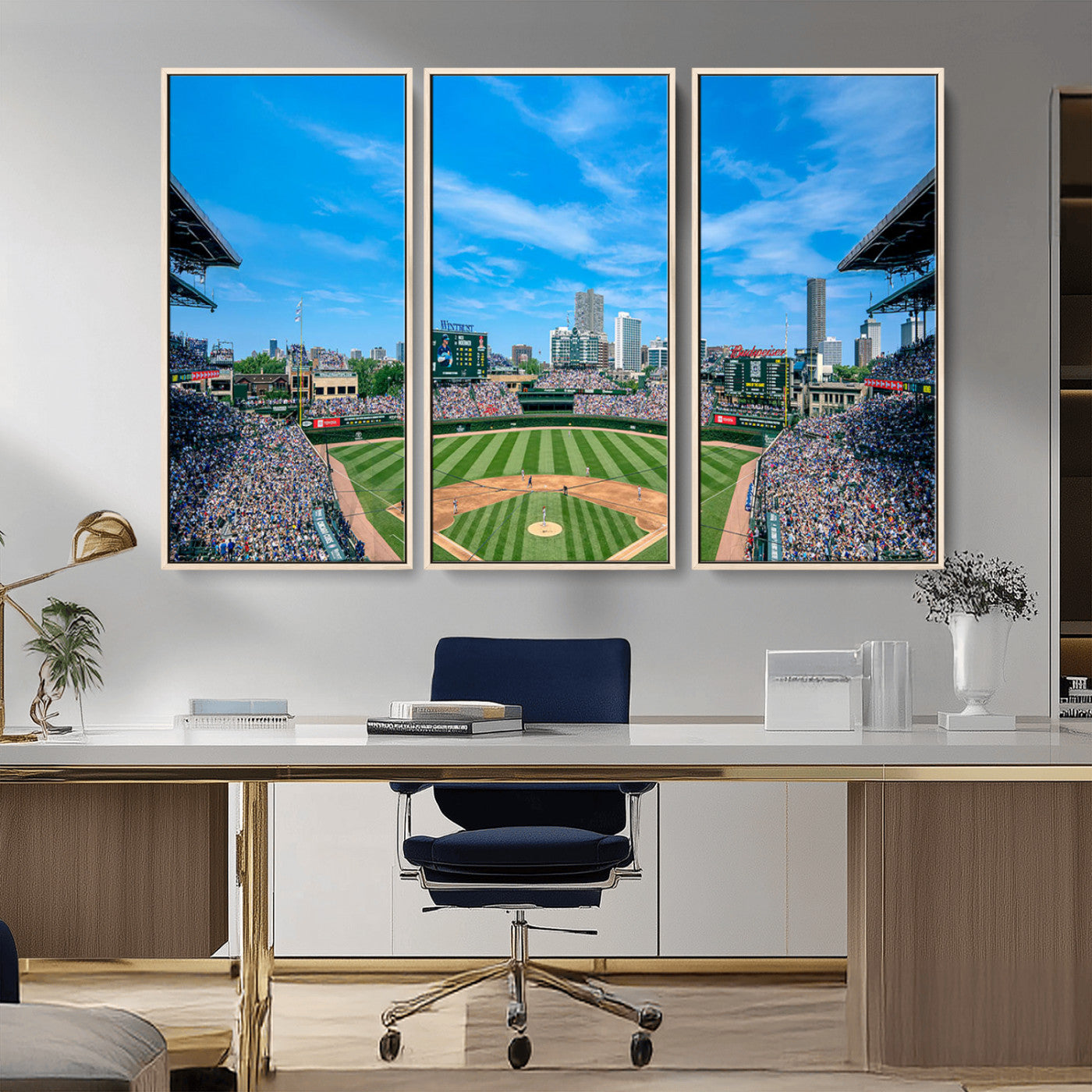 MGV-FC-48X32-3P - Wrigley Field Chicago Cubs Panoramic Art Multi Piece Canvas - Iconic Baseball Stadium Print for
