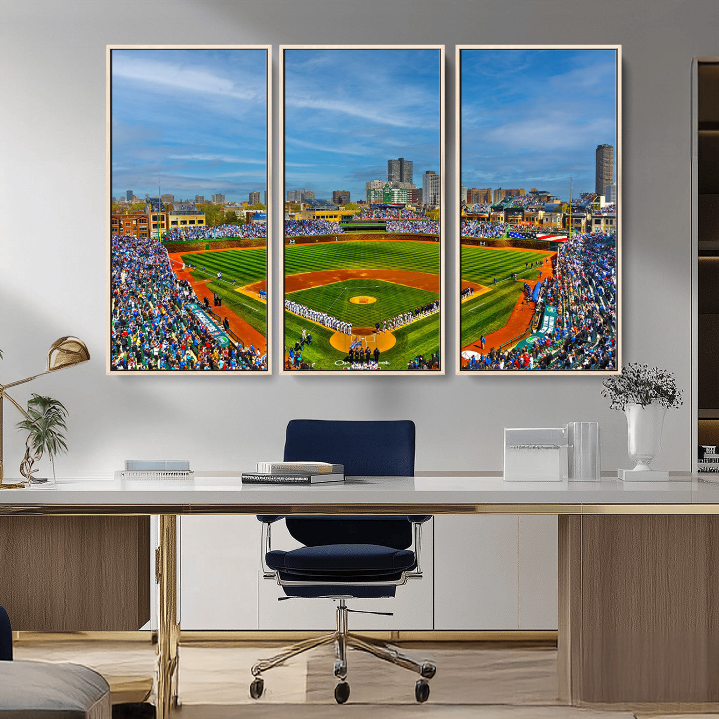 MGV-FC-48X32-3P - Wrigley Field Chicago Cubs Panoramic Multi Piece Canvas Wall Art - Iconic Baseball Stadium Canvas