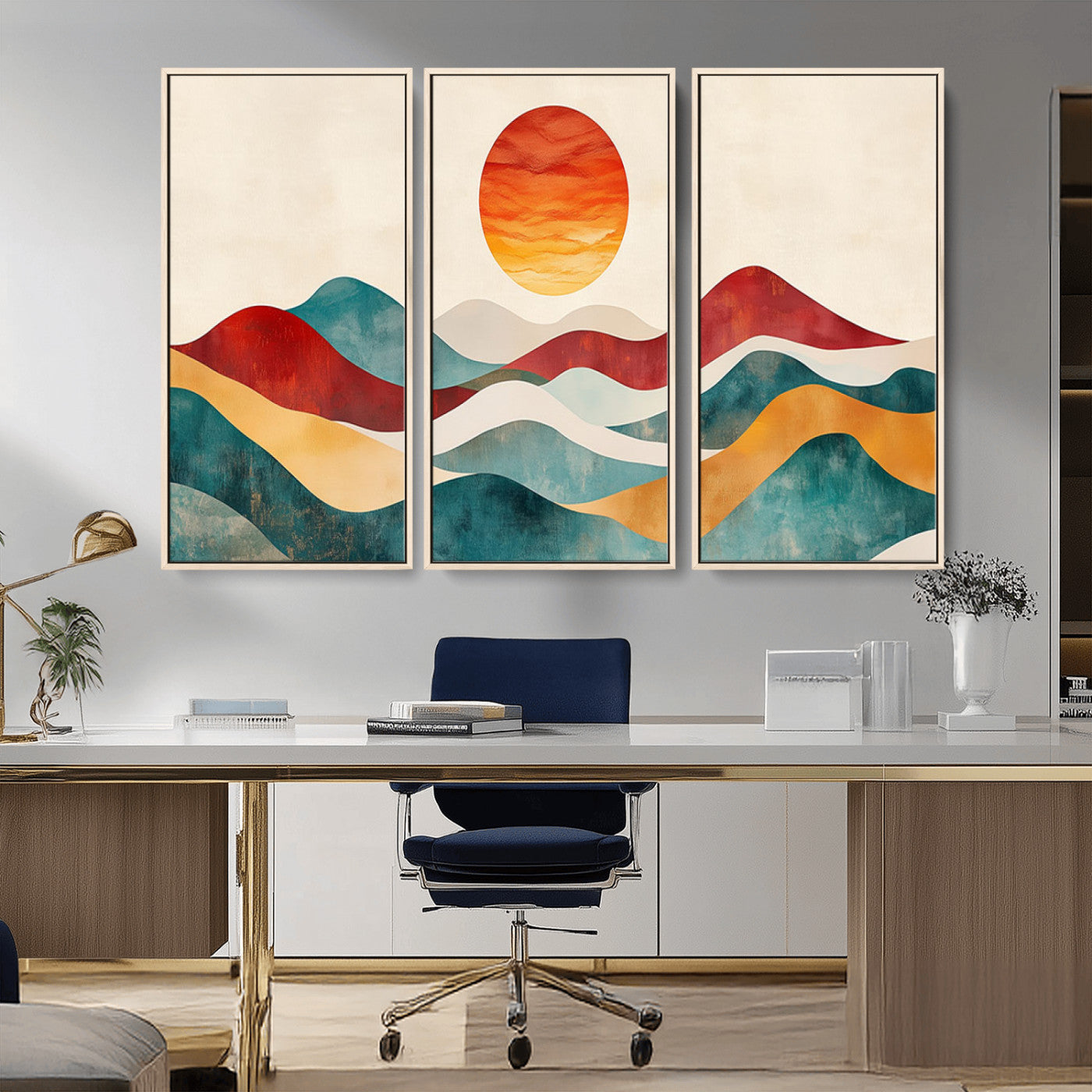 MGV-FC-48X32-3P - Southwest Mountain Canvas - Boho Triptych Wall Art - Rustic Woodland Nursery Decor - Abstract Nature