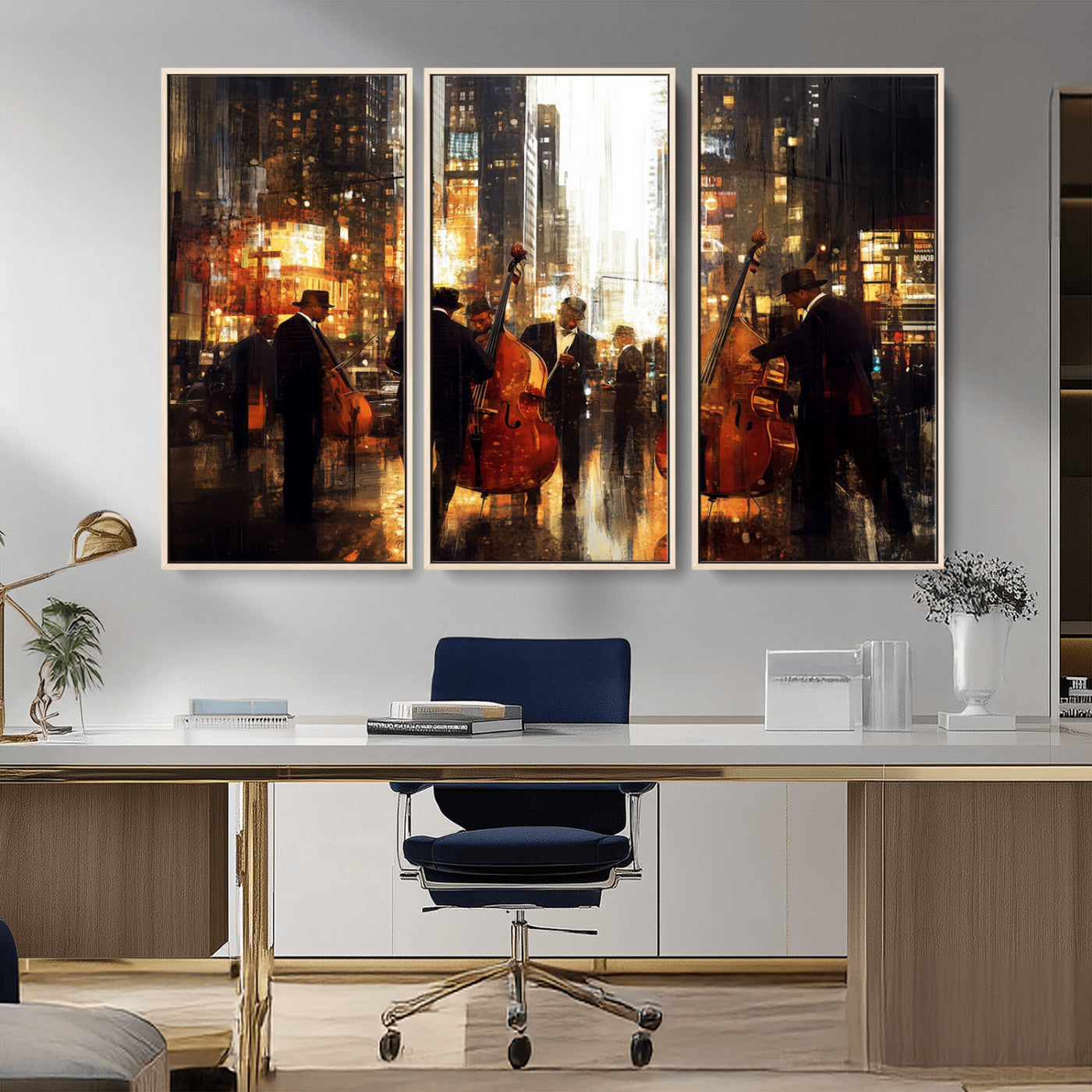 MGV-FC-48X32-3P - Abstract Jazz Art Wall Art Canvas Print - Framed Abstract Music Canvas - Colorful Instrument Poster