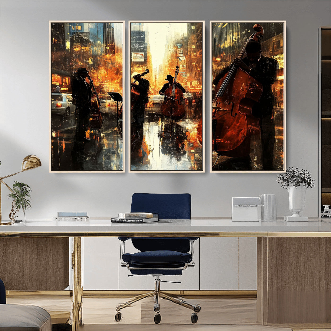 MGV-FC-48X32-3P - African American Abstract Jazz Wall Art - Framed Abstract Music Canvas - Colorful Instrument Canvsa