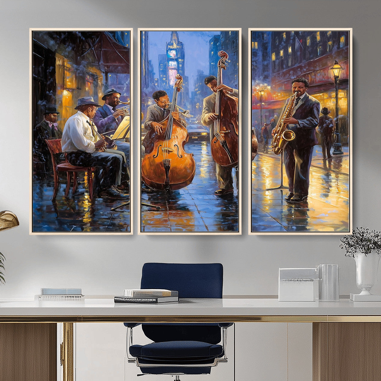 58694-MGV-FC-48X32-3P - Colorful Jazz Wall Art - African American Music Canvas Print - Framed Abstract Music Poster for Home