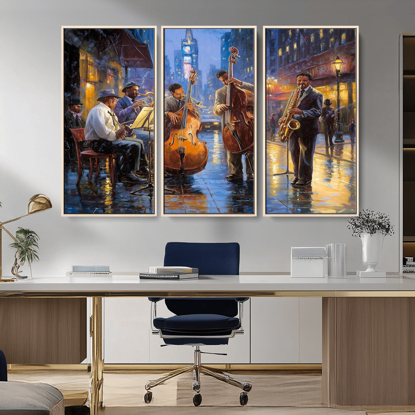 MGV-FC-48X32-3P - Colorful Jazz Wall Art - African American Music Canvas Print - Framed Abstract Music Poster for Home