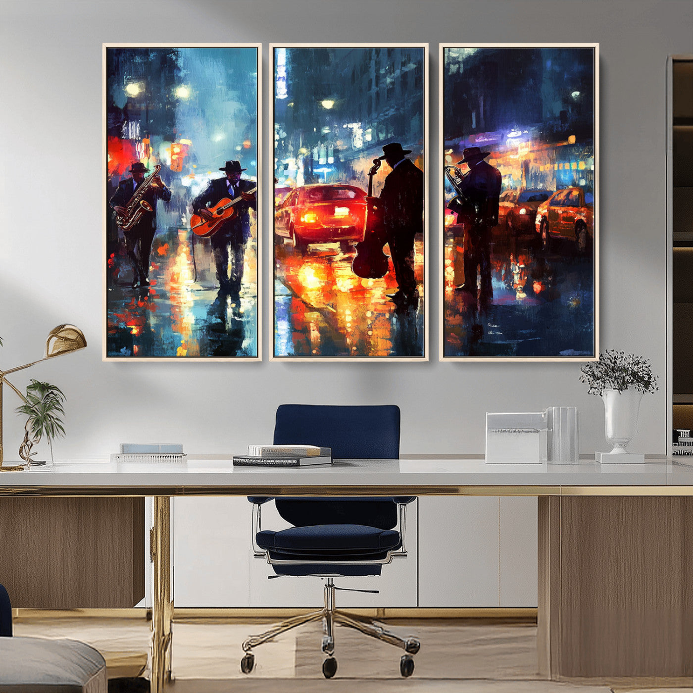 MGV-FC-48X32-3P - African American Jazz Canvas - Abstract Music Wall Art Print - Abstract Jazz Wall Art Framed Prints