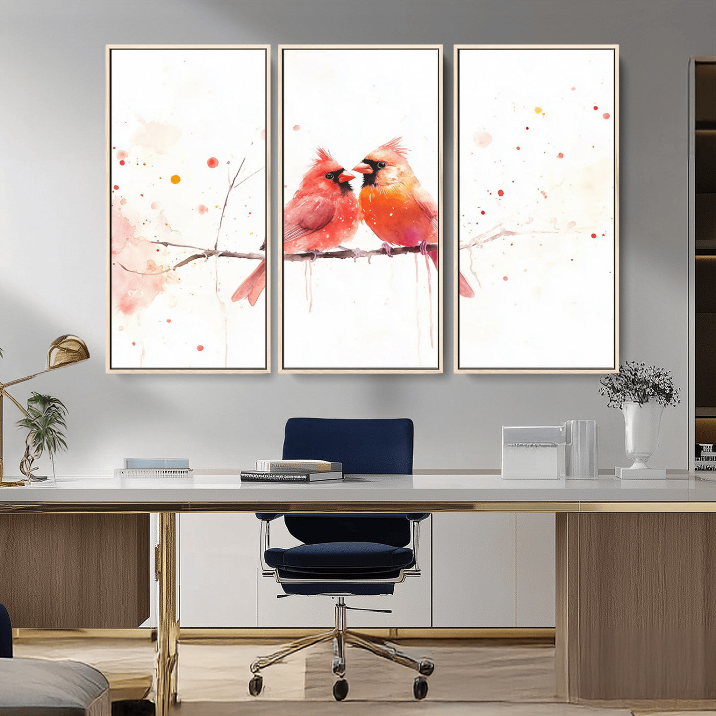MGV-FC-48X32-3P - Cardinal Bird Canvas Wall Art - Male and Female Cardinal Print - Nature-Inspired Bird Wall Decor for