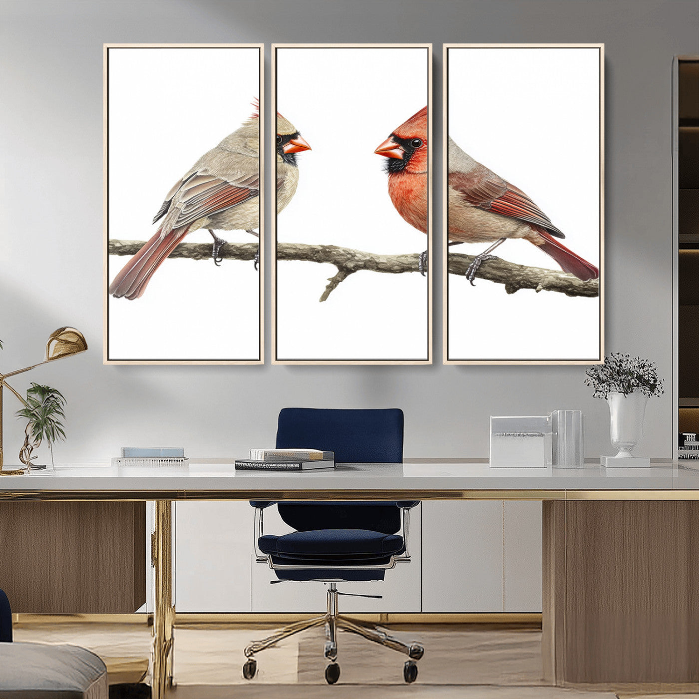 MGV-FC-48X32-3P - Cardinal Canvas Wall Art - Male and Female Cardinal Print - Nature-Inspired Bird Wall Decor for Home