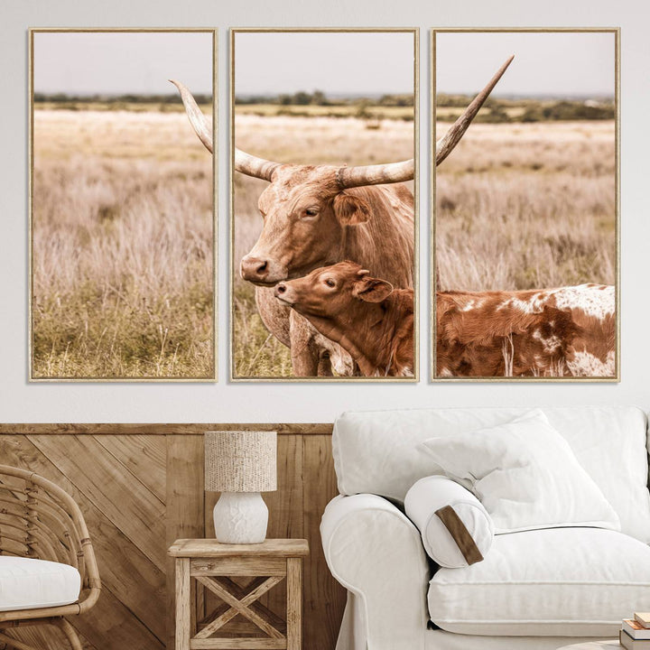60320-MGV-CV-36X24-Texas Longhorn Cow Wall Art Canvas Print for Farmhouse Wall Art, Texas Decor, Western Wall Art Print