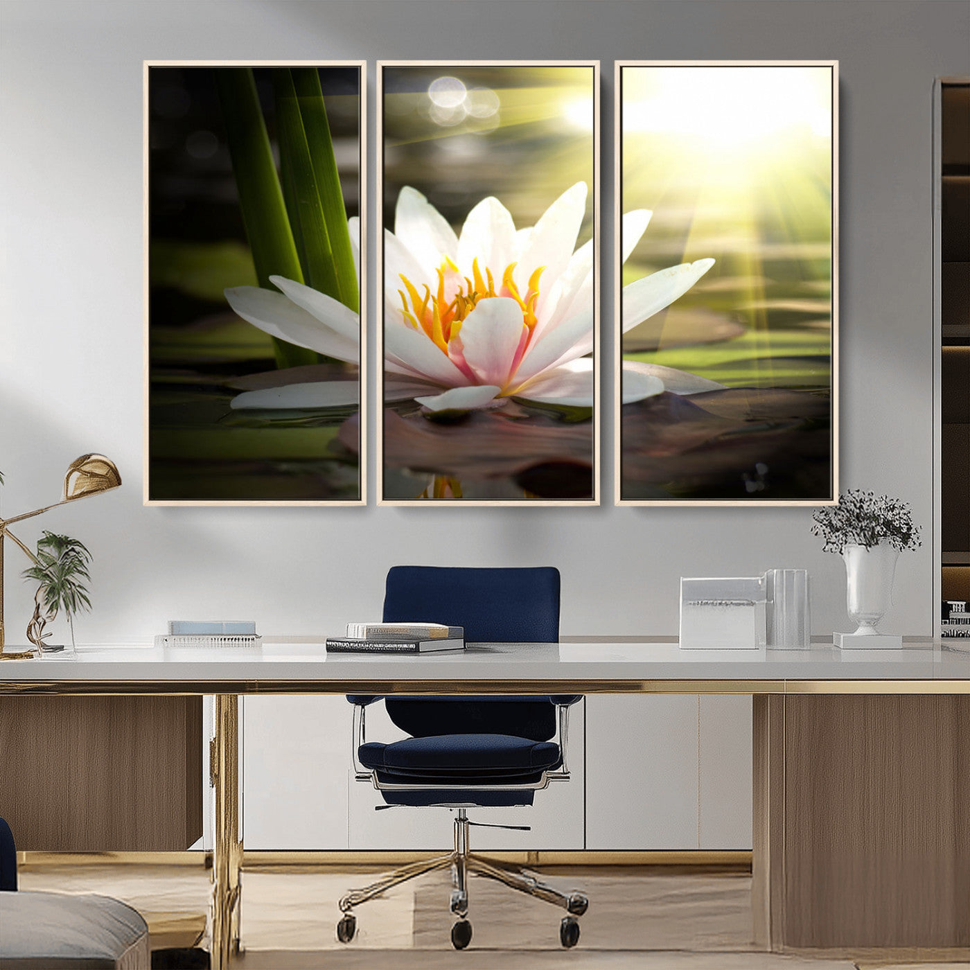 MGV-FC-48X32-3P - Lotus Flower Wall Art Canvas Print, Water Lily Large Wall Art Canvas Print