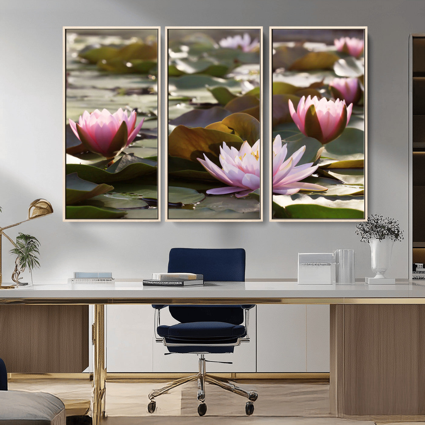 MGV-FC-48X32-3P - Lotus Flower Wall Art Canvas Print, Water Lily Large Wall Art Canvas Print for Yoga Room Decor,