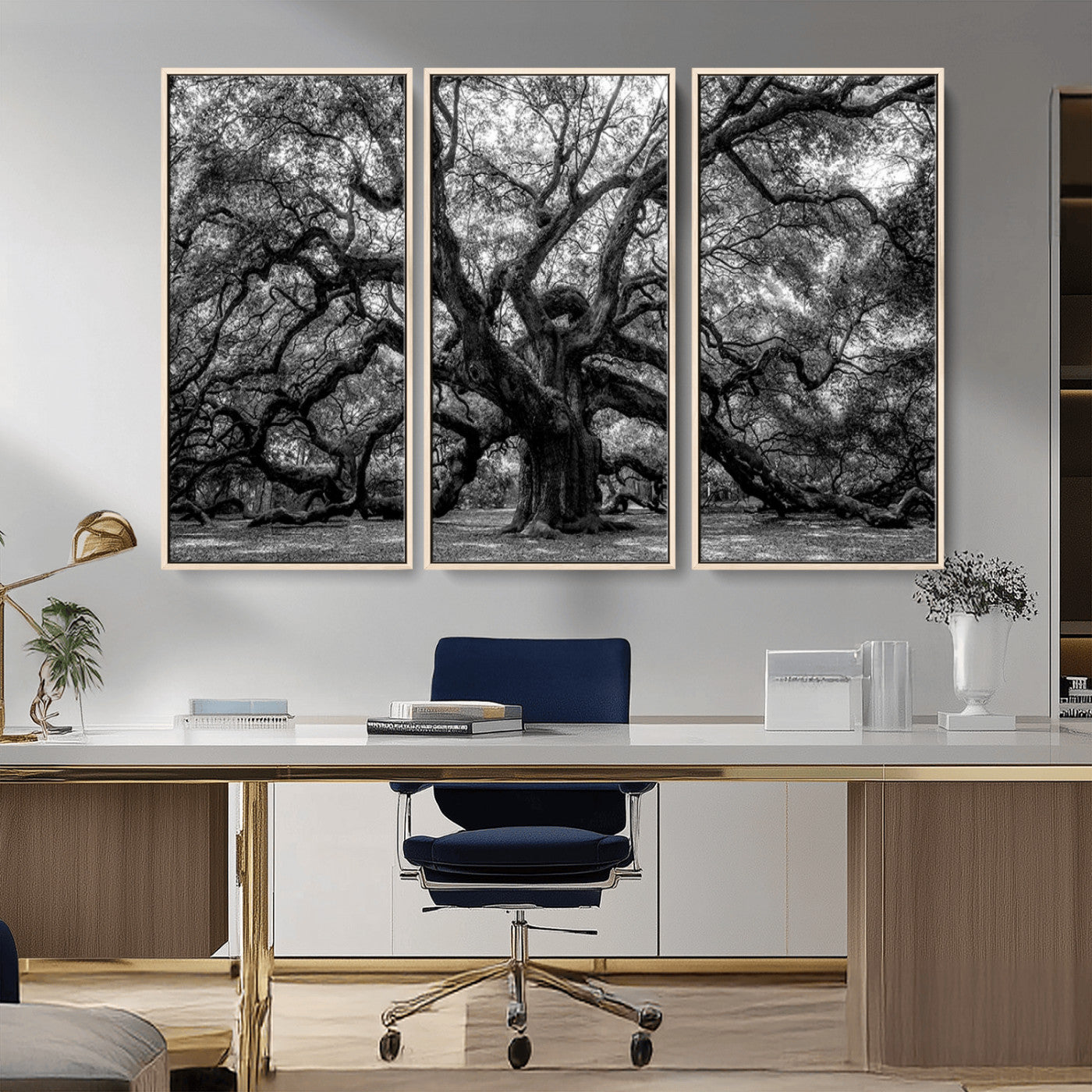 MGV-FC-48X32-3P - Black and White Old Angel Oak Tree Wall Art Canvas Print