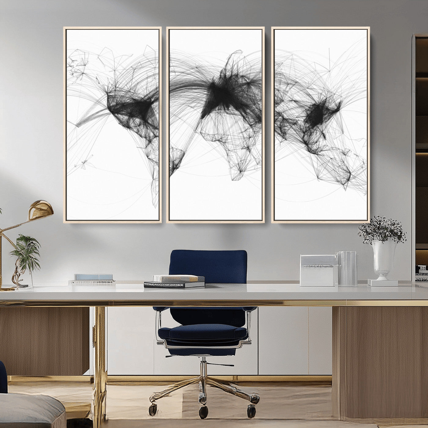 MGV-FC-48X32-3P - Flight Routes Air Traffic Map Canvas Wall Art - Framed - Ready to Hang