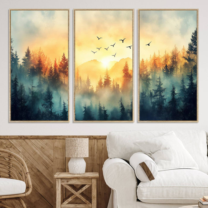 FRSABS2-MGV-CV-36X24-Abstract Forest Wall Art Print- Serene Nature Canvas Print with Misty Forest Design for Modern Home or Office Decor