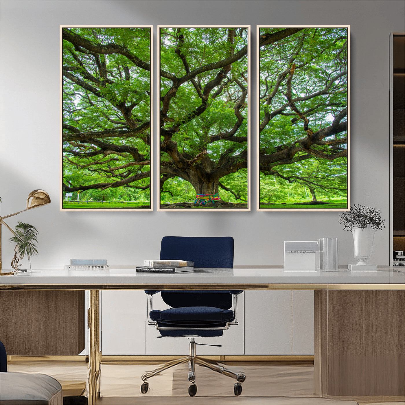 MGV-FC-48X32-3P - Oak Tree Wall Art Print, Forest Canvas Wall Art for Home and Office, Framed Angel Oak Tree Canvas