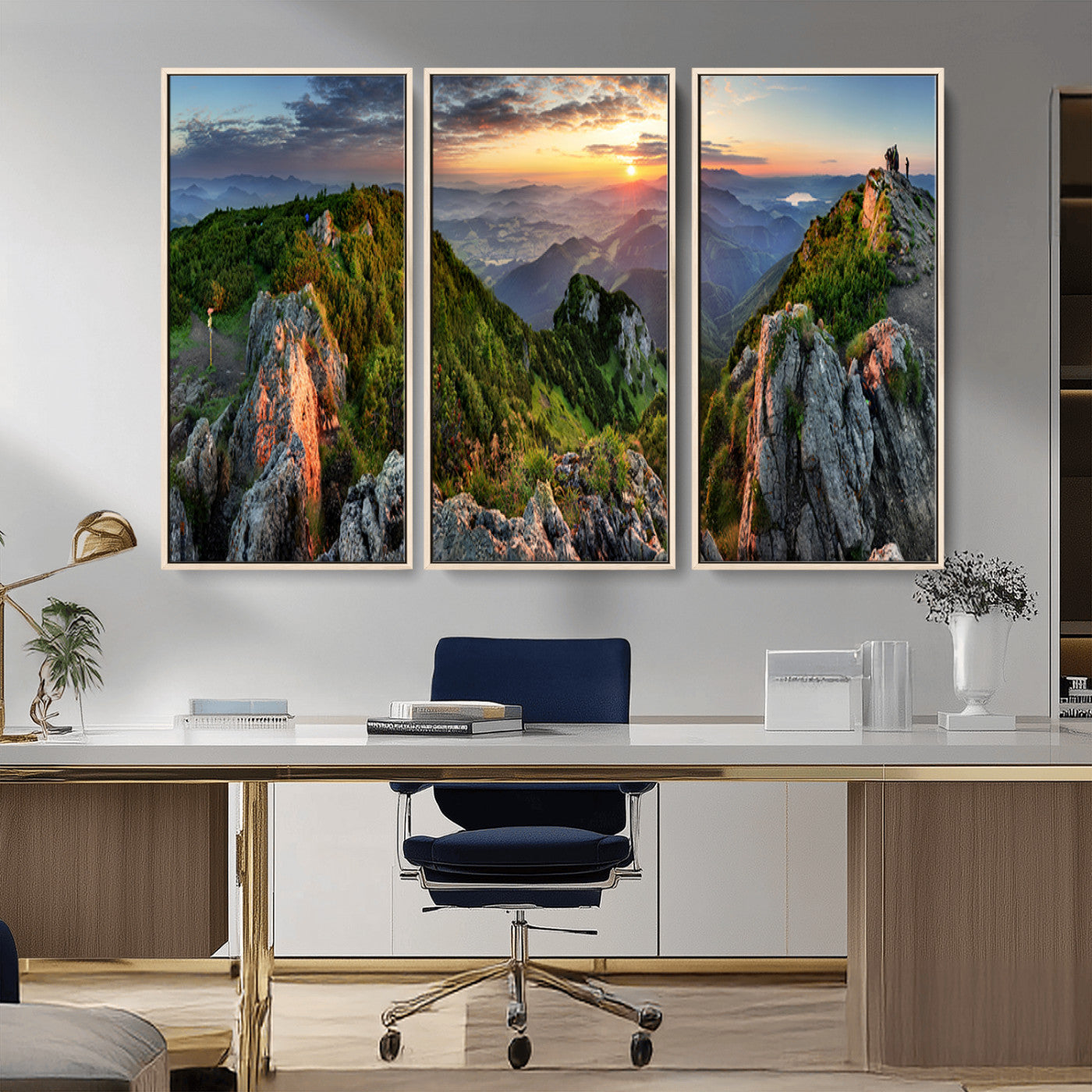 MGV-FC-48X32-3P - Mountain Sunset Panoramic Canvas Print – Scenic Wilderness Landscape, Majestic Summit , Multi-Panel