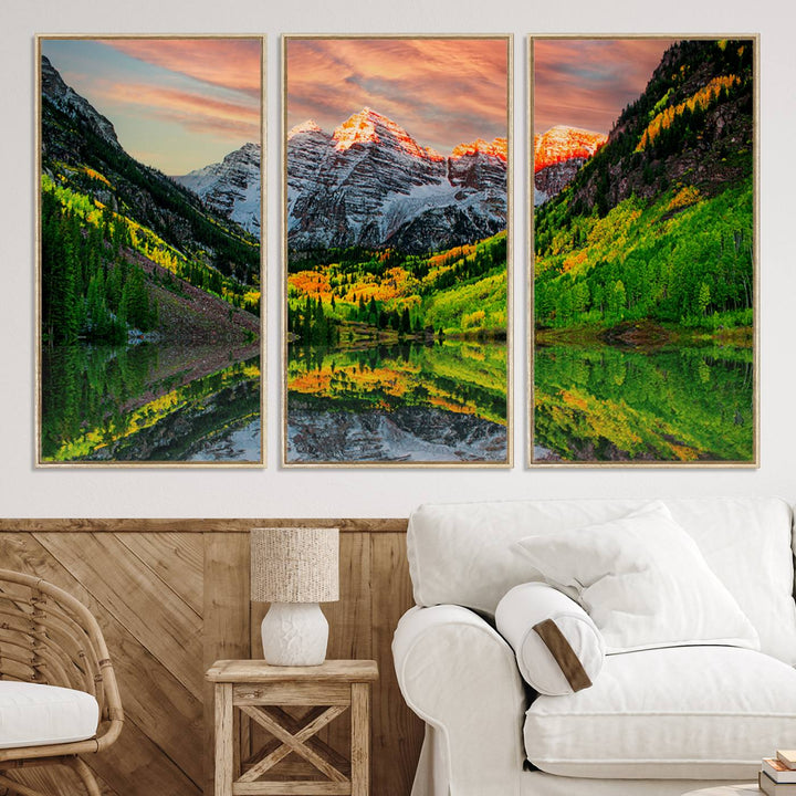 Maroon Bells Lake Wall Art Canvas Print – Majestic Colorado Mountain Landscape, Autumn Reflection, Multi-Panel Framed Artwork for Home, Office Decor