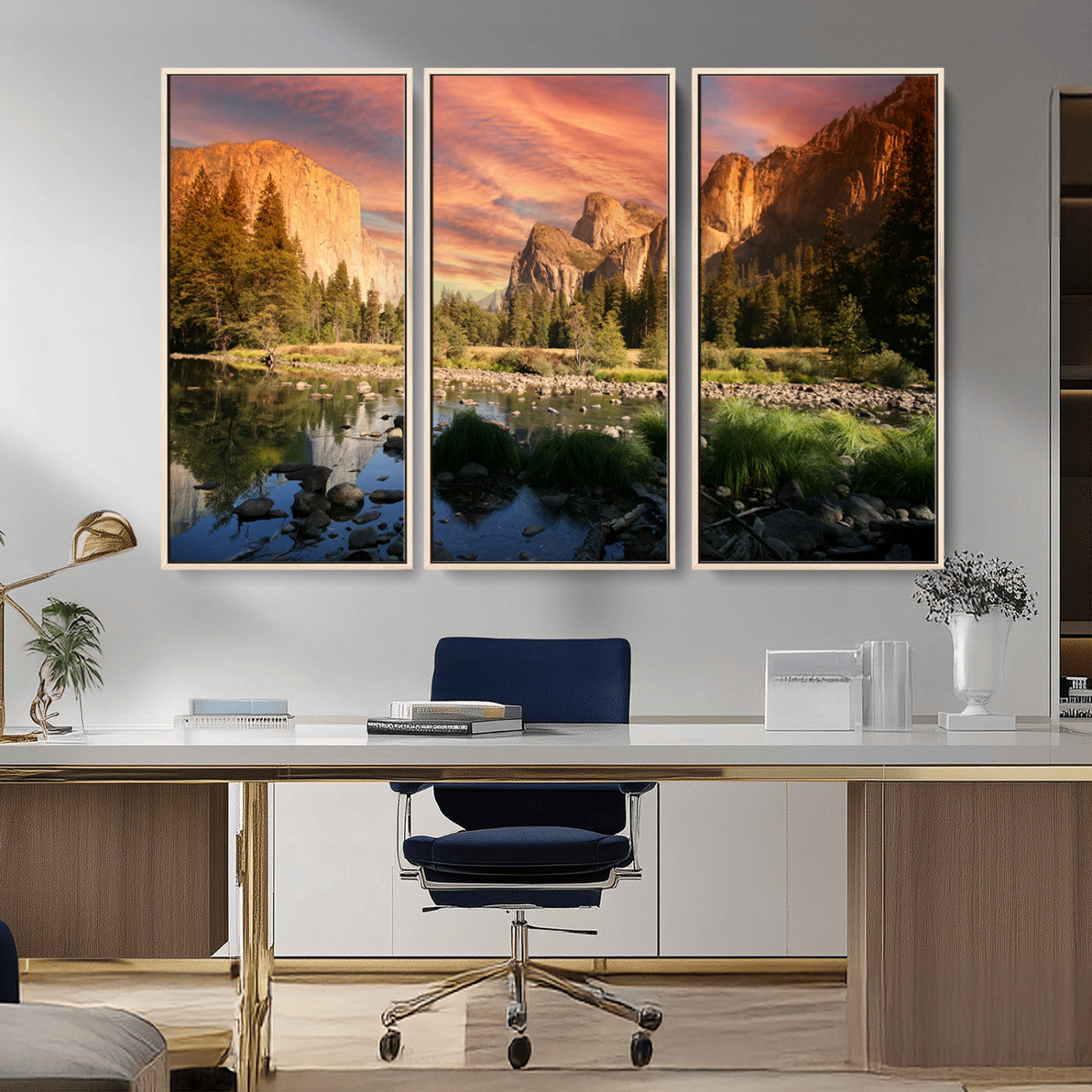 Canvas of Yosemite Valley with El Capitan and sunset sky, featuring vibrant tones ideal for rustic or nature-inspired home decor.