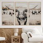 27497342-MGV-CV-36X24-Texas Longhorn Wall Art Canvas Print, Framed Speckled Cow Art Picture Print, Horned Cattle Perfect Rustic Western Decor Artwork