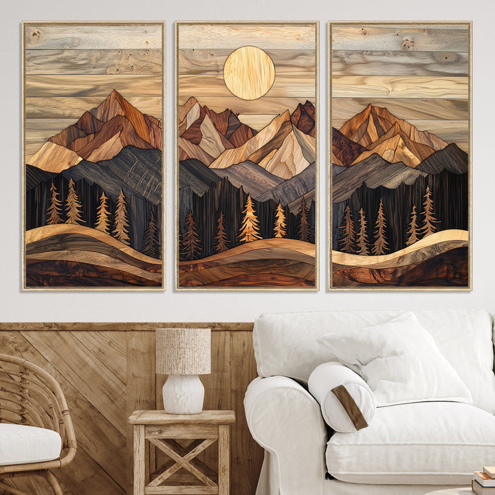 50100230-MGV-CV-36X24-Wood Mountain Wall Art Canvas Print, Framed Boho Wood Art Print, Abstract Woodland Farmhouse Decor