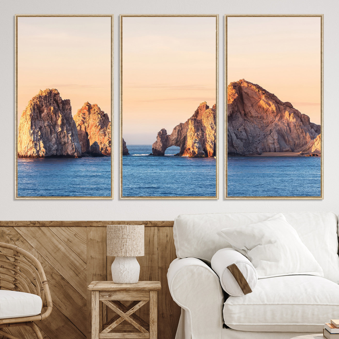 72996116-MGV-CV-36X24-El Arco Wall Art Canvas Print, Framed Cabo Rocks Art Picture Print, Ocean Arch Perfect Golden Coastal Landmark Decor, The Arch Canvas Print