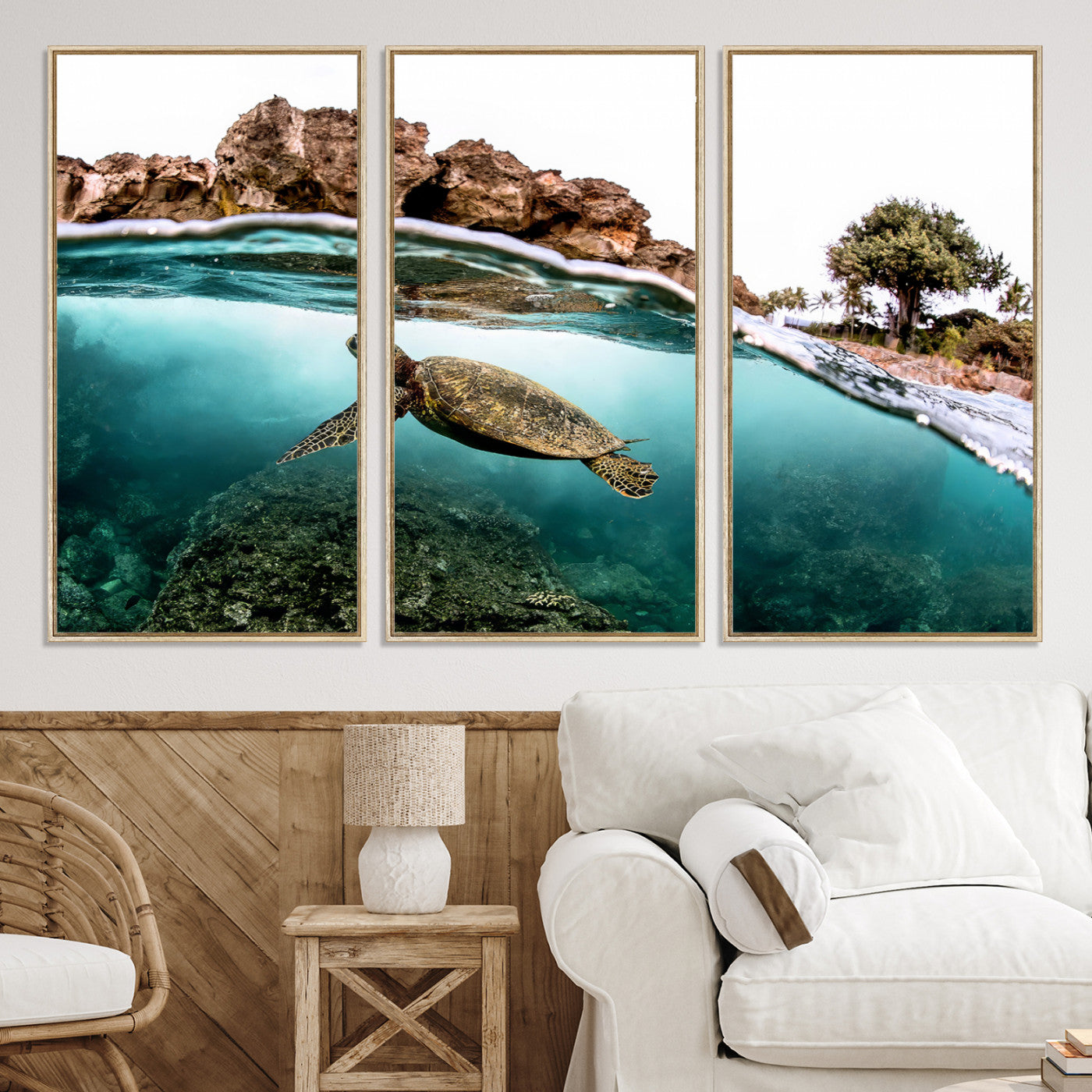 44200301-MGV-CV-36X24-Sea Turtle Wall Art Canvas Print, Framed Ocean Life Art Picture Print, Tropical Perfect Coastal Decor