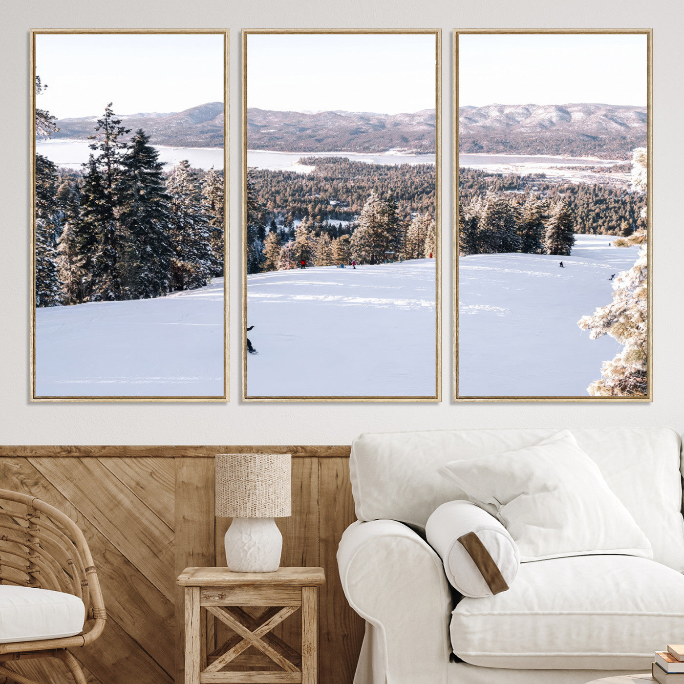 79857868-MGV-CV-36X24-Snowy Mountain Wall Art Canvas Print, Framed Ski Slope Art Picture Print, Winter Forest Perfect Rustic Decor, Framed Ski Slope Canvas