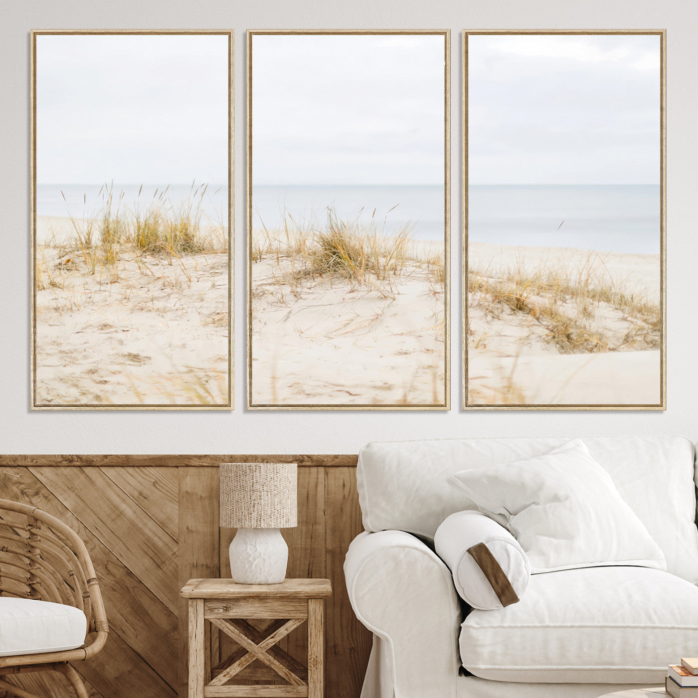 13146857-MGV-CV-36X24-Beach Dunes Wall Art Canvas Print, Framed Coastal Grass Art Picture Print, Sand Perfect Minimalist Decor, Framed Sand Dunes Canvas