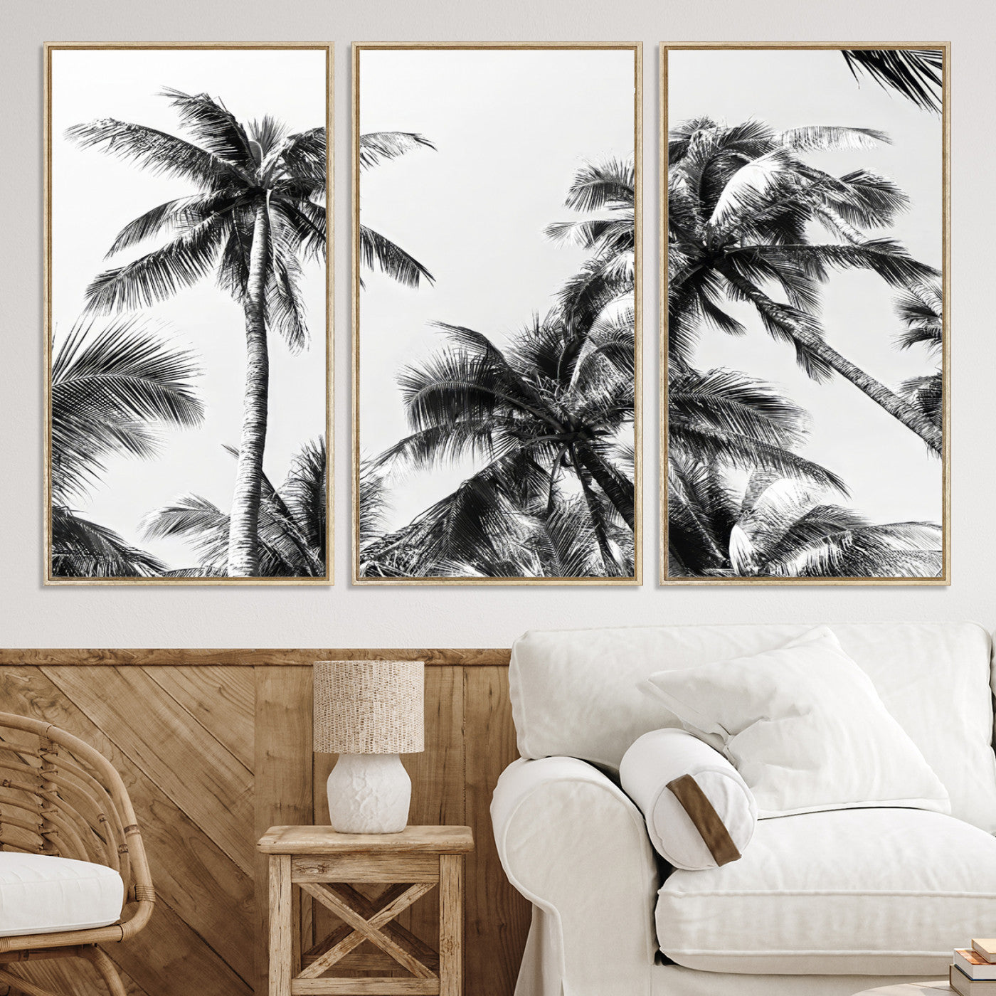 46641801-MGV-CV-40X27-Palm Wall Art Canvas Print, Framed Tropics Art Picture Print, Monochrome Perfect Minimalist Decor