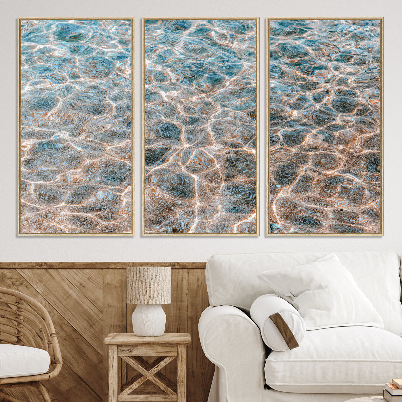 26580287-MGV-CV-36X24-Clear Water Wall Art Canvas Print, Framed Sunlit Ripples Art Picture Print, Ocean Texture Perfect Modern Coastal Decor