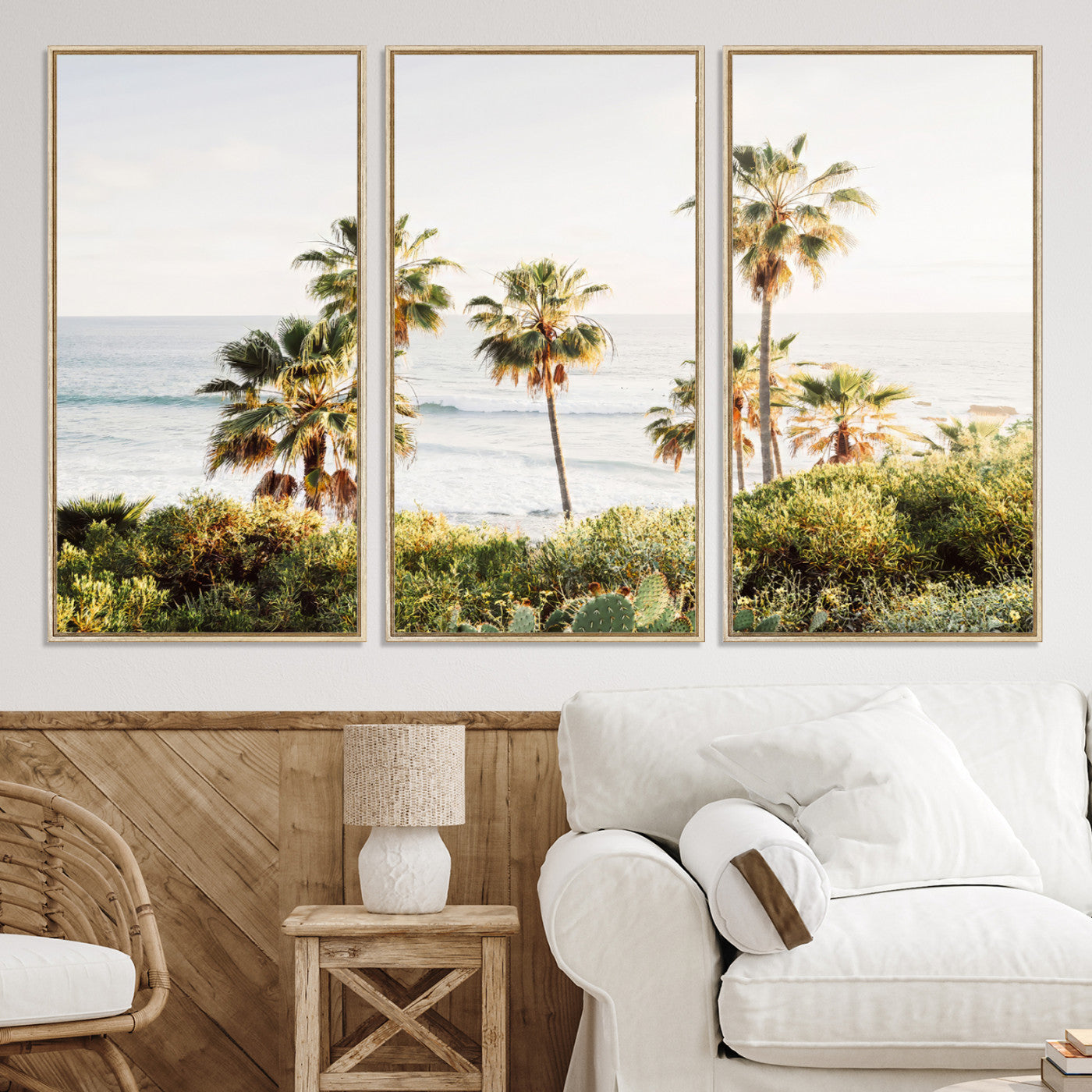 94707294-MGV-CV-36X24-California Coast Wall Art Canvas Print, Framed Palm Trees Art Picture Print, Coastal Landscape Perfect Coastal Minimalist Decor