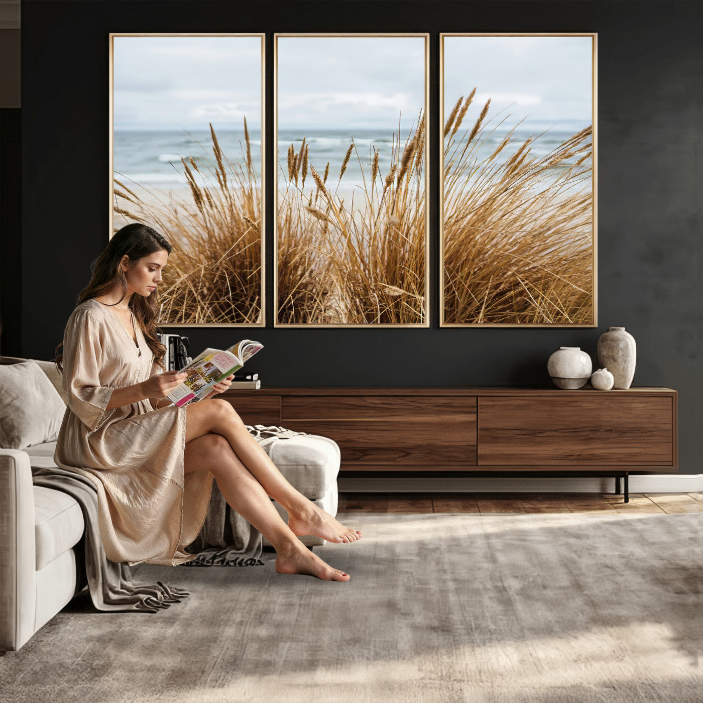 14270839-MGV-CV-36X24 - Beach Grass Wall Art – Canvas Print of Serene Coastal Shore, Peaceful Ocean Vibes, Nature Decor for Guest Room, Office or Living Room