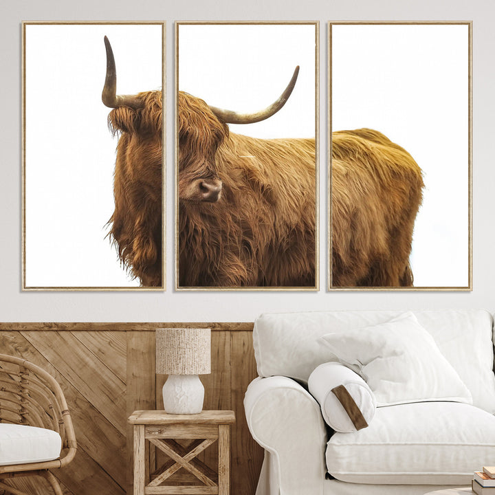 Highland Cow Wall Art Canvas Print, Scottish Bull Print, Framed Rustic Farmhouse Art Print, Large Country Animal Printing Perfect for Farmhouse Decor