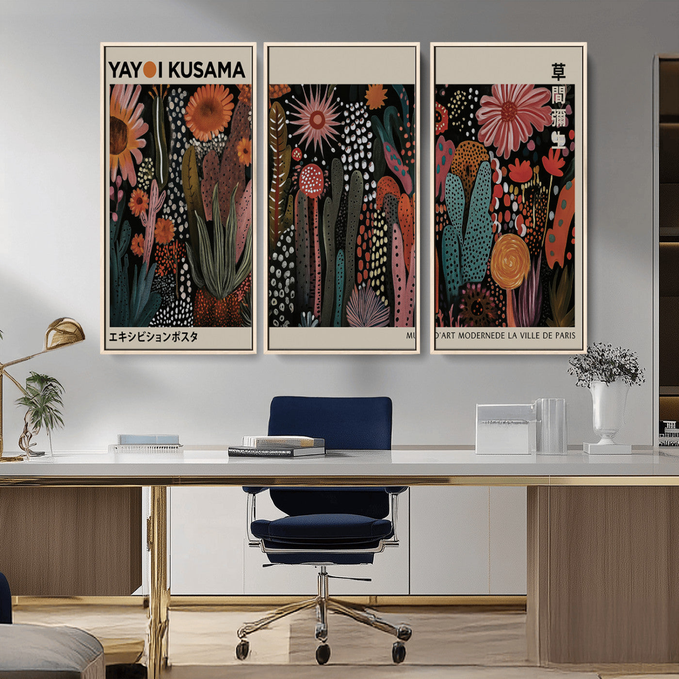 MGV-FC-48X32-3P - Modern Japanese Wall Art Print Yayoi Kusama Canvas Wall Art Abstract Mount Fuji Canvas Print