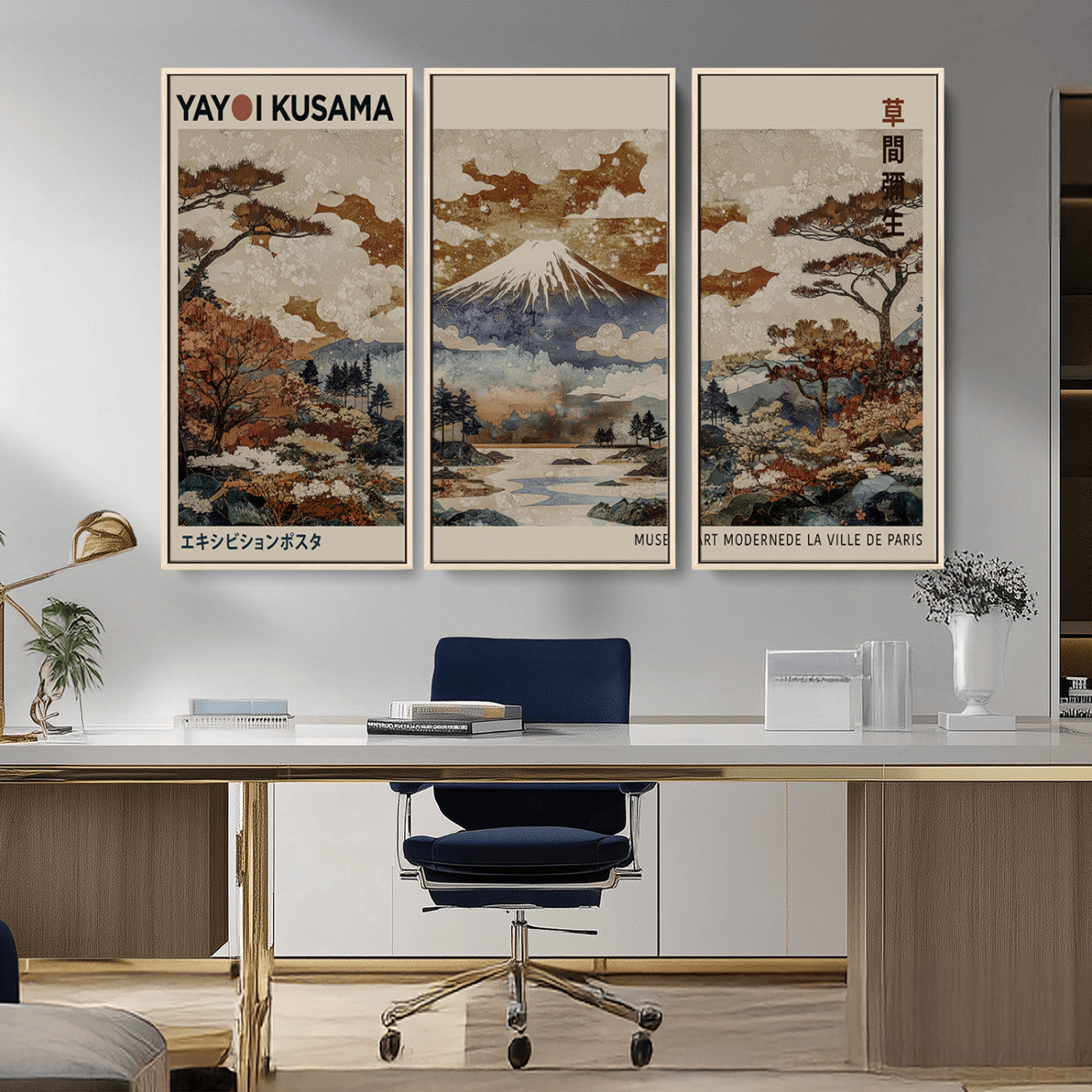 MGV-FC-48X32-3P - Yayoi Wall Art: Transform Your Space, Modern Japanese Wall Art Print Yayoi Kusama Canvas Wall Art