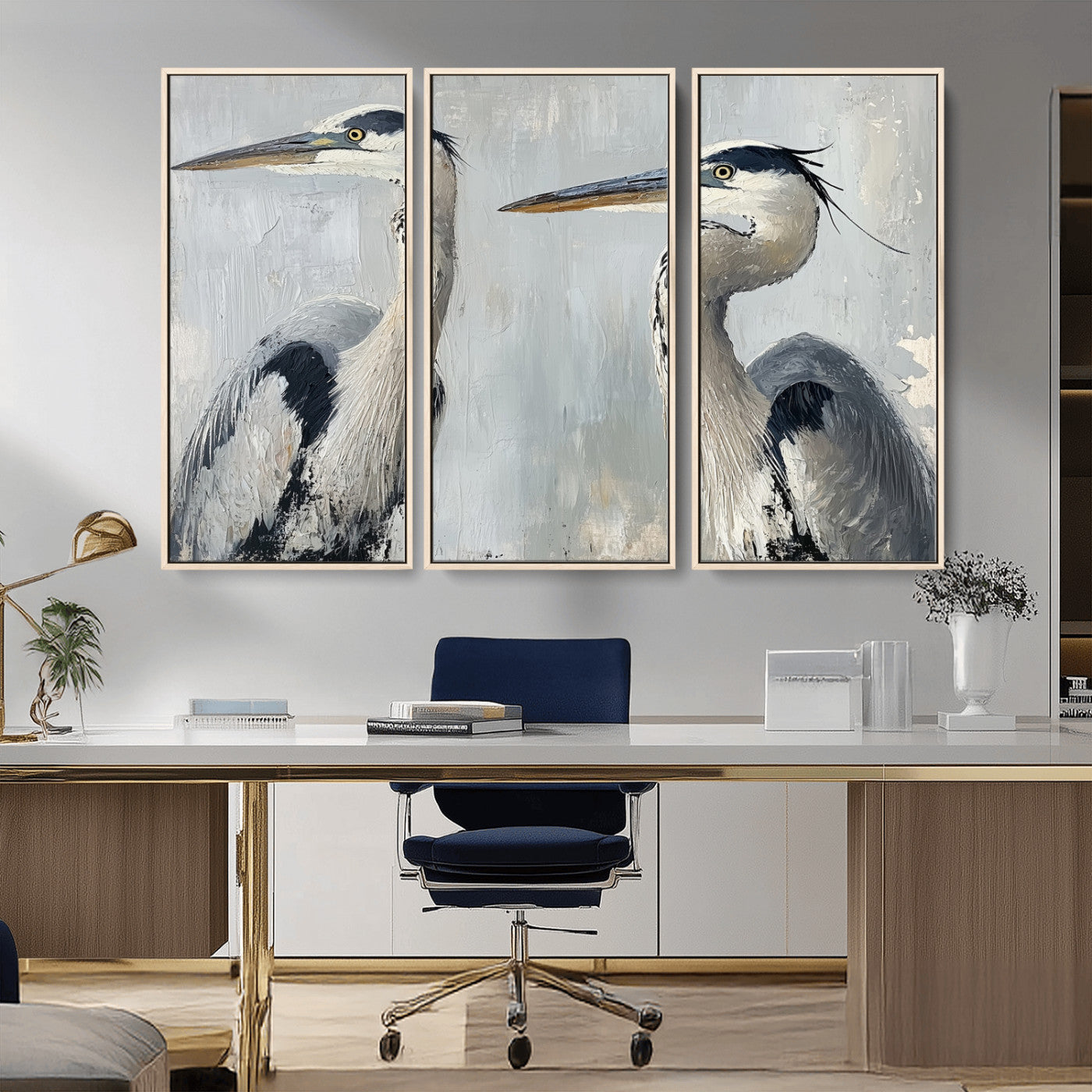 MGV-FC-48X32-3P - Bird Canvas Decor Wall Art Canvas Print, Framed Coastal Bird Pair Art Picture Print, Minimalist Wildlife Wall Perfect Coastal Minimalist Decor Artwork
