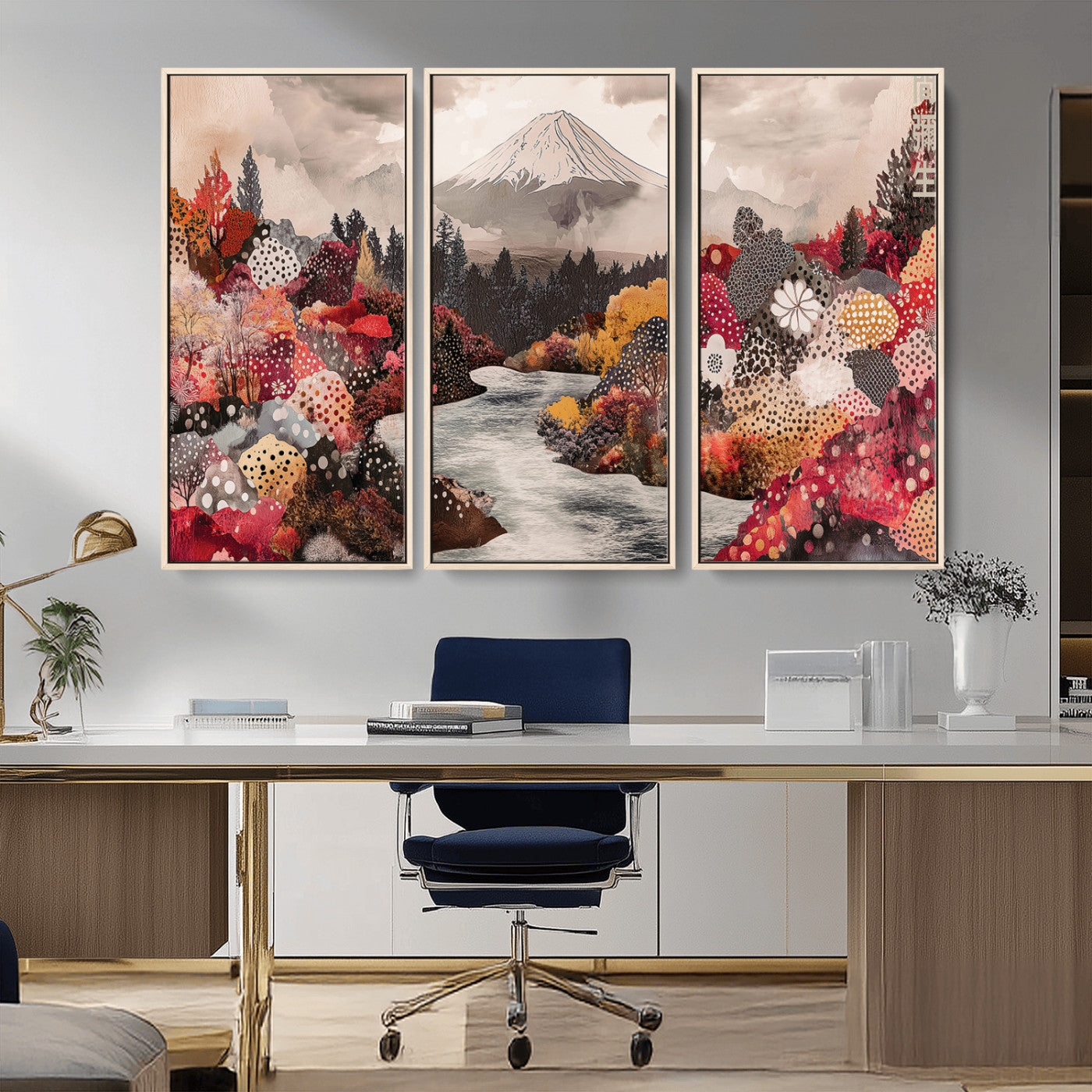 MGV-FC-48X32-3P - Mountain Wall Art Wall Art Canvas Print, Framed Autumn Forest Art Picture Print, Cottagecore Landscape Perfect Cottagecore Boho Decor Artwork