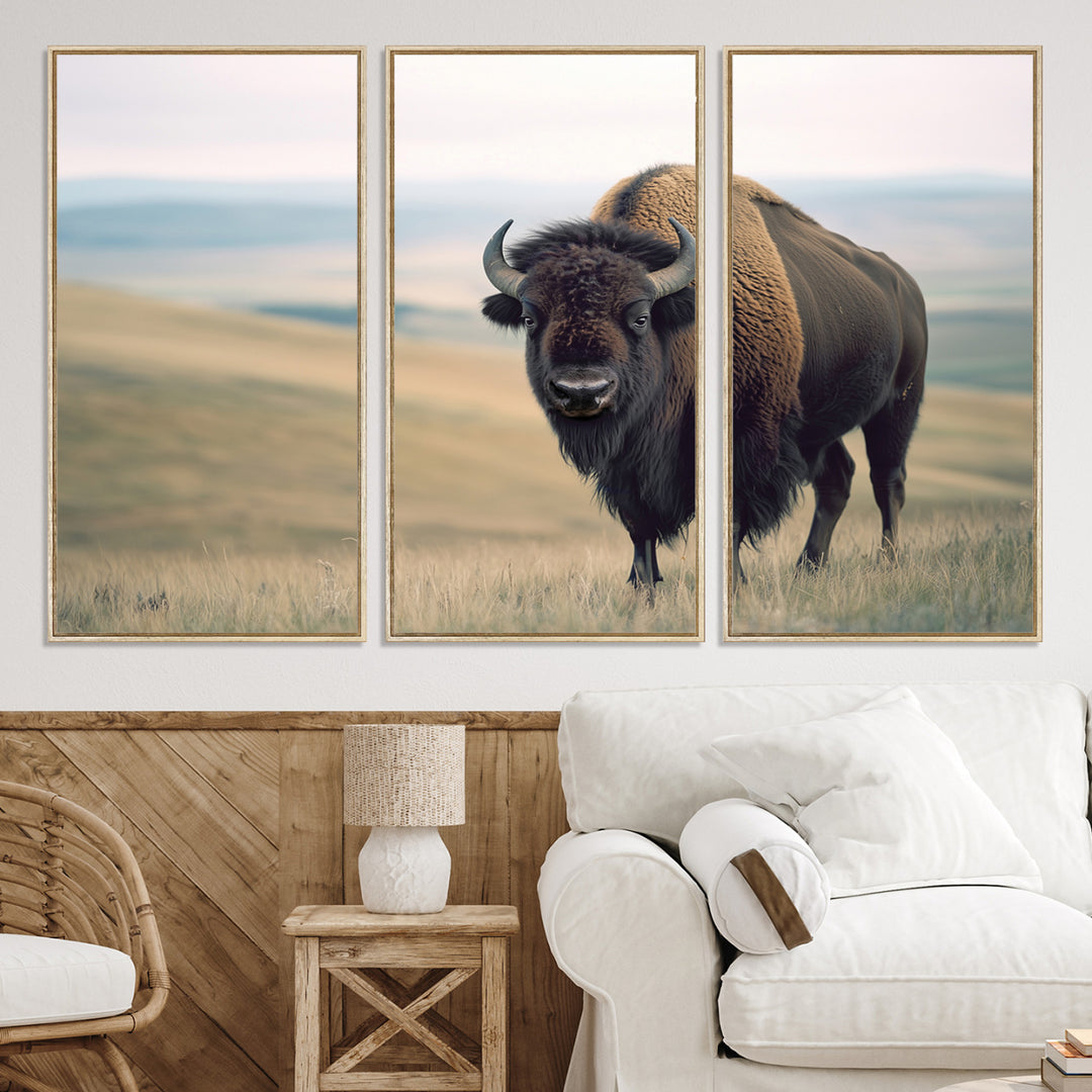 Bison Wall Art Wall Art Canvas Print, Buffalo Canvas Print Print, Framed American Bison Decor Art Print, Large Frontier Style Printing Perfect