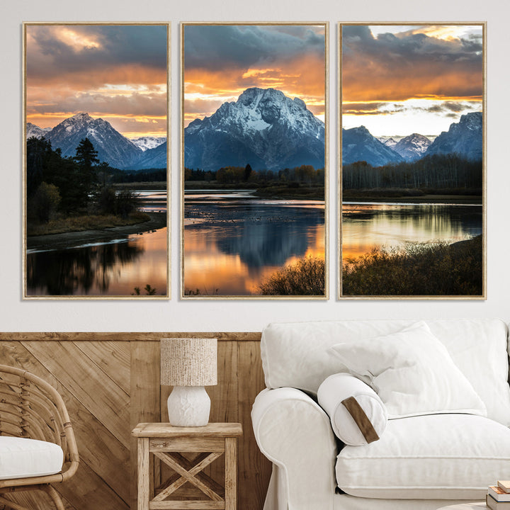Mountain Sunset Wall Art Canvas Print, Framed Alpine Wilderness Art Picture Print, Golden Hour Perfect Wilderness Decor Artwork