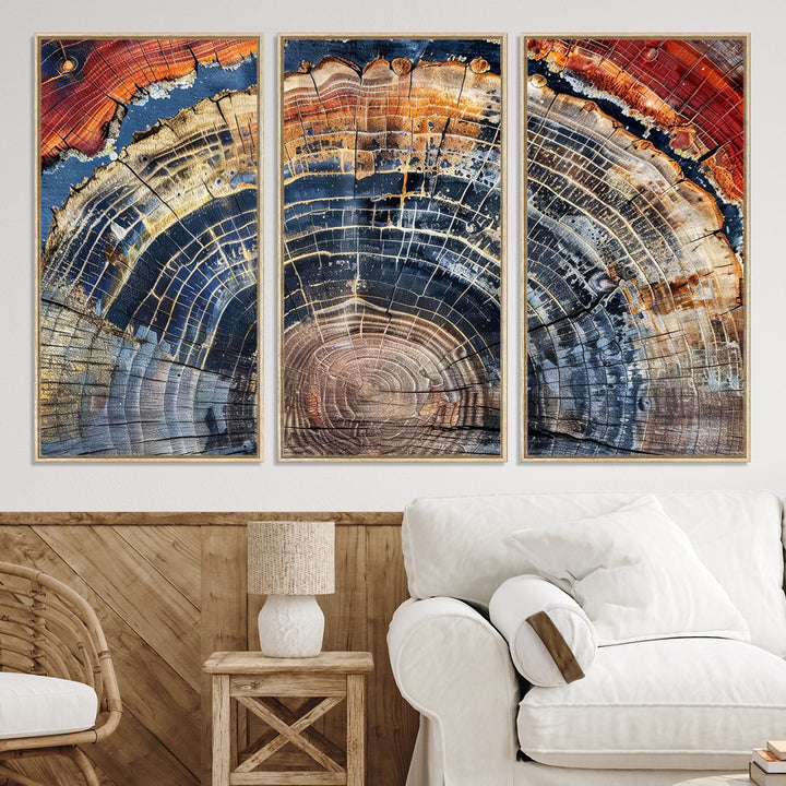 Tree Rings Canvas Wall Art Print, Framed Wood Texture Art Picture Print, Petrified Wood Perfect Modern Rustic Decor Artwork