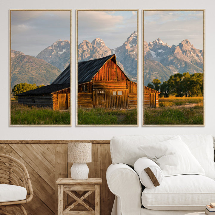 Rustic Barn Wall Art Canvas Print, Framed Western Landscape Art Picture Print, Farmhouse Style Perfect Rustic Farmhouse Decor Artwork