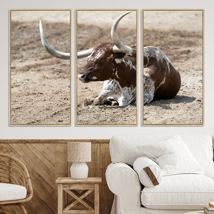 Texas Longhorn Wall Art Canvas Print, Framed Country Living Art Picture Print, Farmhouse Perfect Western Decor Artwork