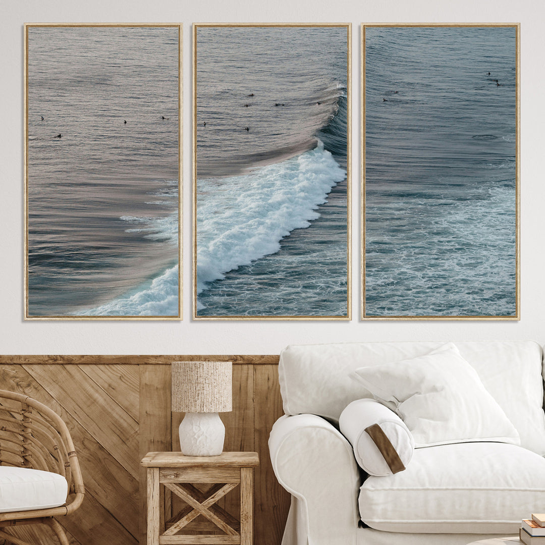 Ocean Waves Wall Art Canvas Print, Framed Coastal Serenity Art Picture Print, Surf Perfect Coastal Decor Artwork