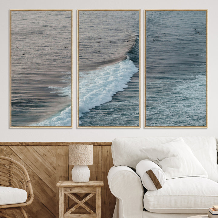 Ocean Waves Wall Art Canvas Print, Framed Coastal Serenity Art Picture Print, Surf Perfect Coastal Decor Artwork