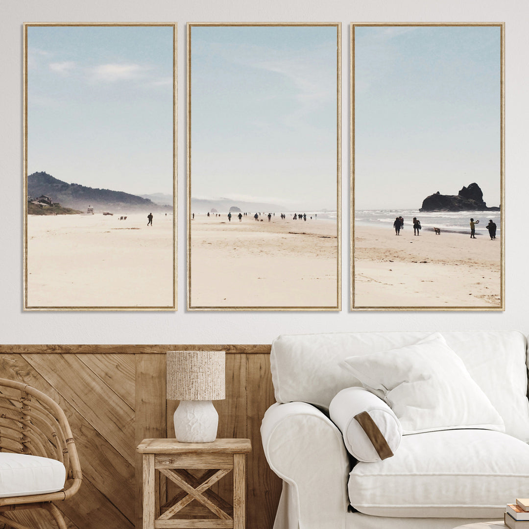 Minimalist Beach Wall Art Canvas Print, Framed Coastal Serenity Art Picture Print, Soft Sand Perfect Coastal Decor Artwork