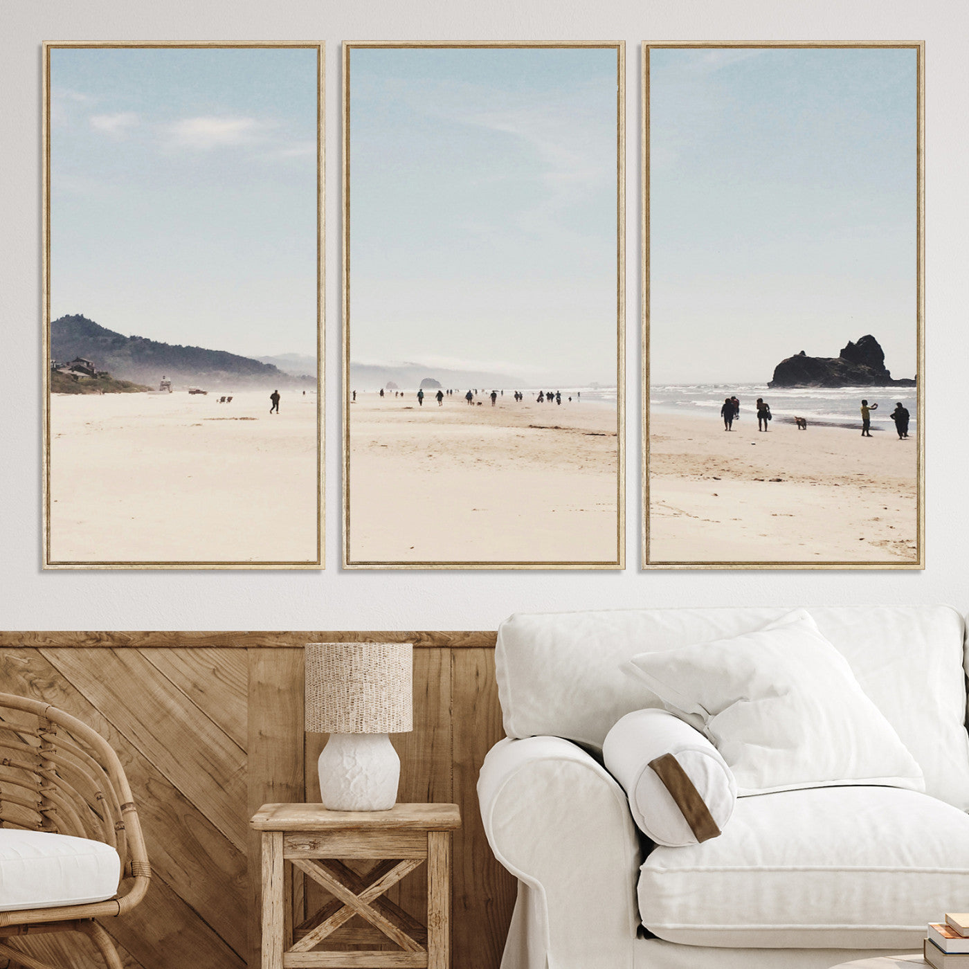 28307820-MGV-CV-36X24-Minimalist Beach Wall Art Canvas Print, Framed Coastal Serenity Art Picture Print, Soft Sand Perfect Coastal Decor Artwork