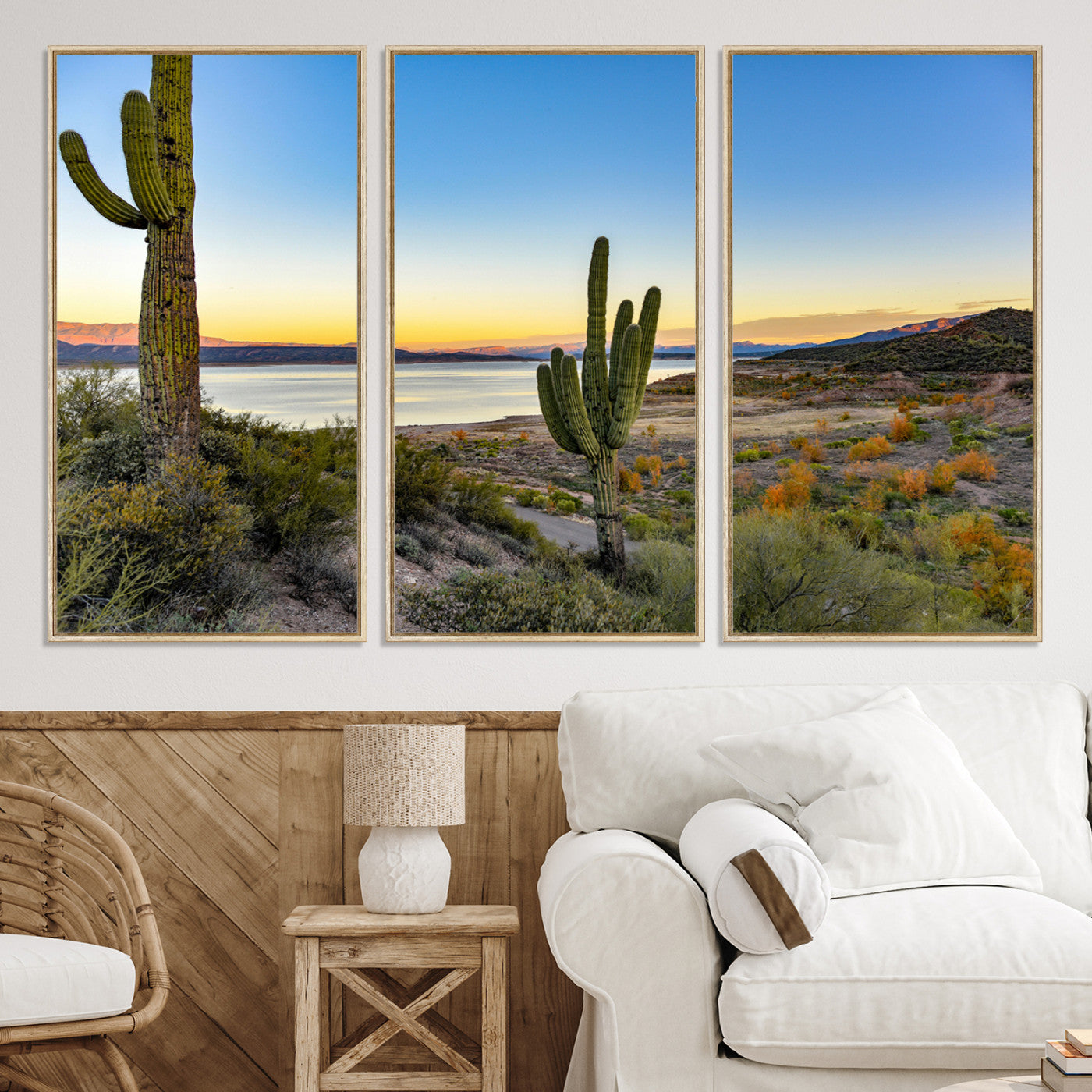 52844711-MGV-CV-36X24-Saguaro Cactus Wall Art Canvas Print, Framed Desert Sunset Art Picture Print, Southwestern Perfect Southwestern Decor Artwork