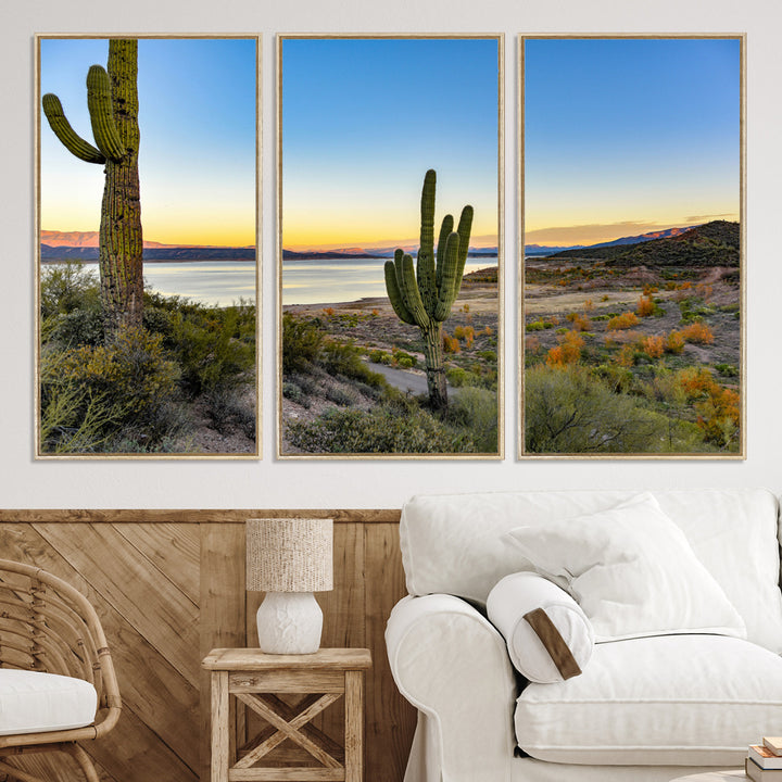 Saguaro Cactus Wall Art Canvas Print, Framed Desert Sunset Art Picture Print, Southwestern Perfect Southwestern Decor Artwork