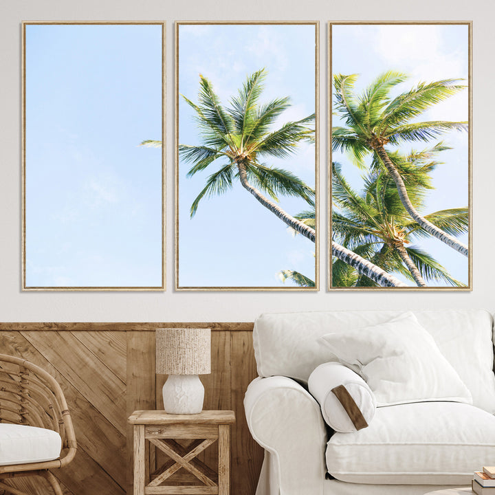 Palm Trees Wall Art Canvas Print, Framed Tropical Art Picture Print, Coastal Perfect Tropical Decor Artwork