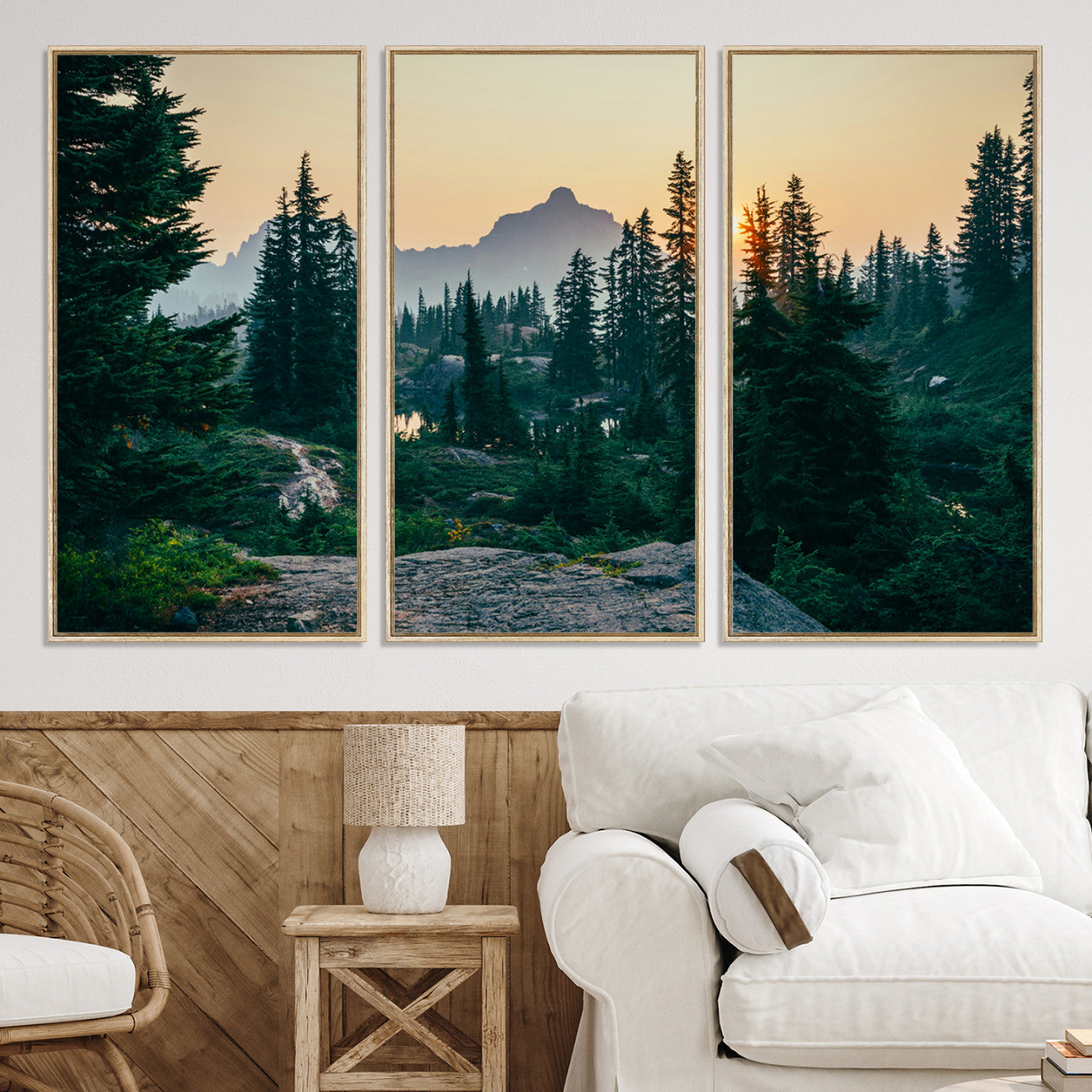 66397982-MGV-CV-36X24-Mountain Wall Art Canvas Print, Framed Forest Serenity Art Picture Print, Mountain Perfect Rustic Decor Artwork